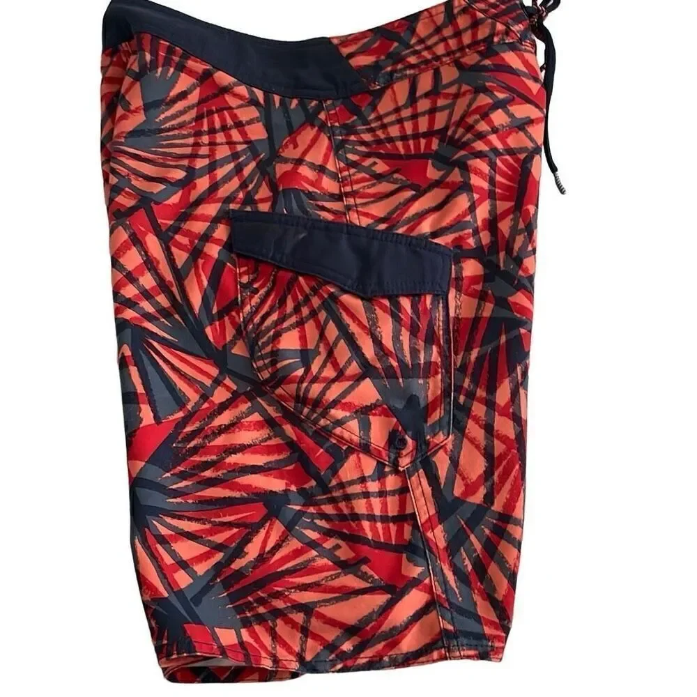 EUC! Volcom Board Shorts Red Black Print - Size 29